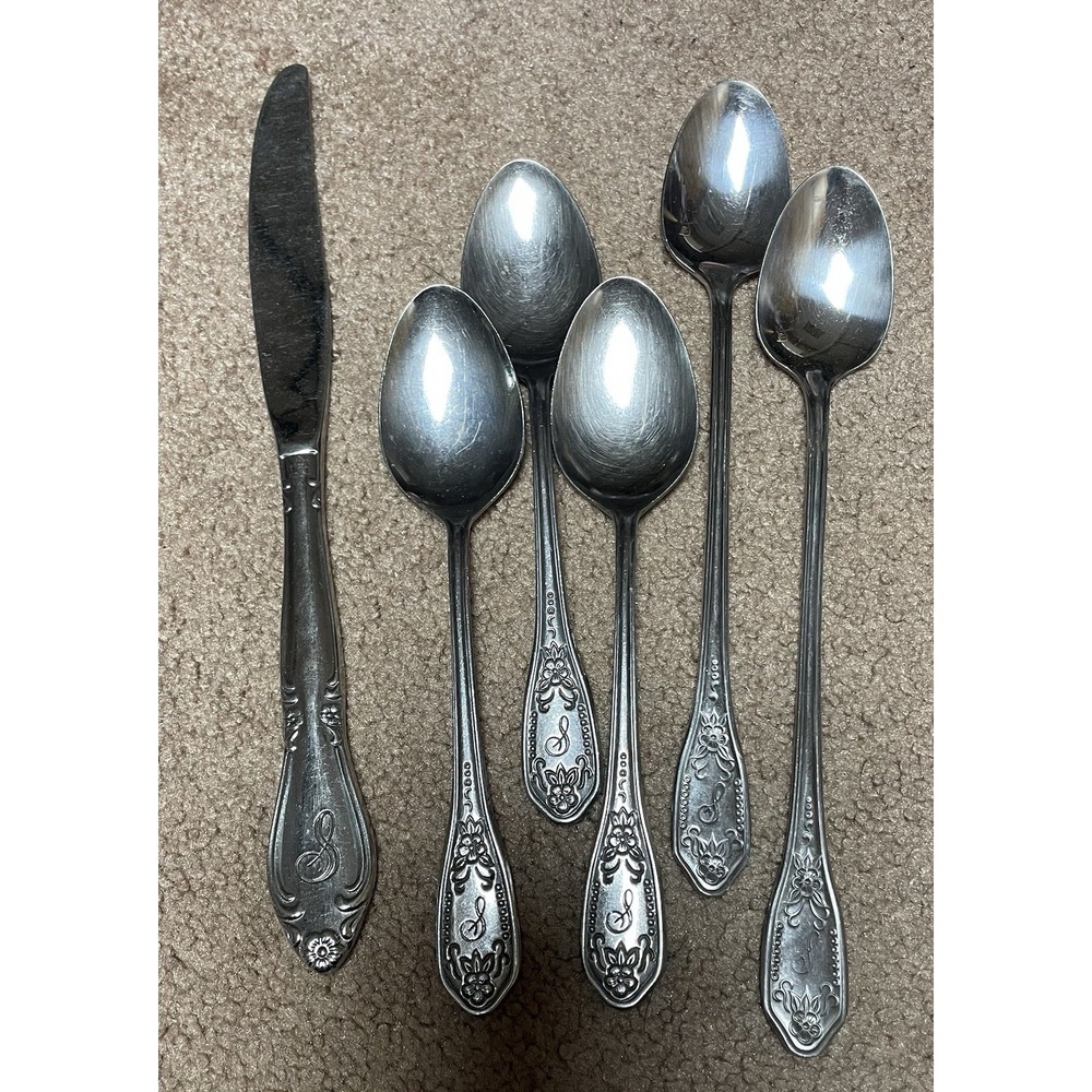 Customcraft Custom Craft Stainless Spoons & Knife 6 Monogram Letter "S flatware